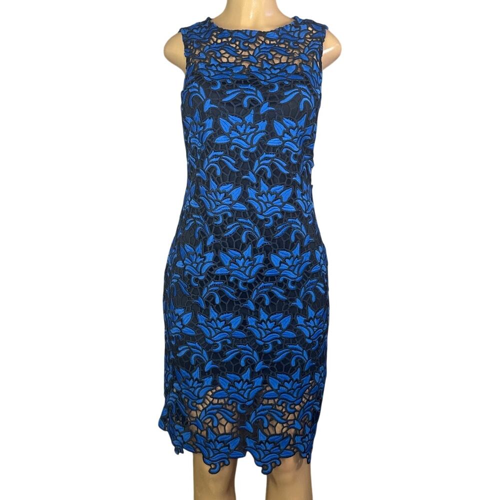 Julia Jordan Floral Lace Sleeveless Sheath Dress Blue Black Size 6